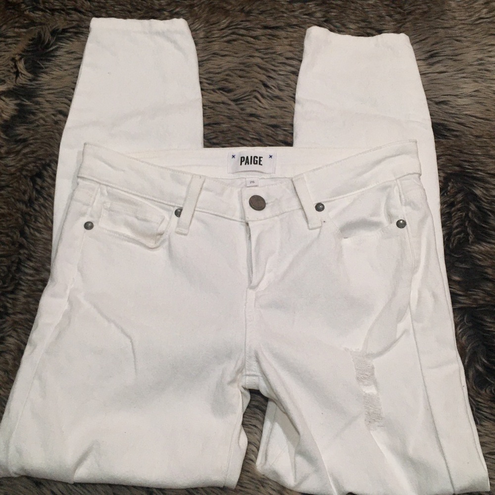 Paige Verdugo Ankle Skinny Distressed Jean Oleander White Size 26
